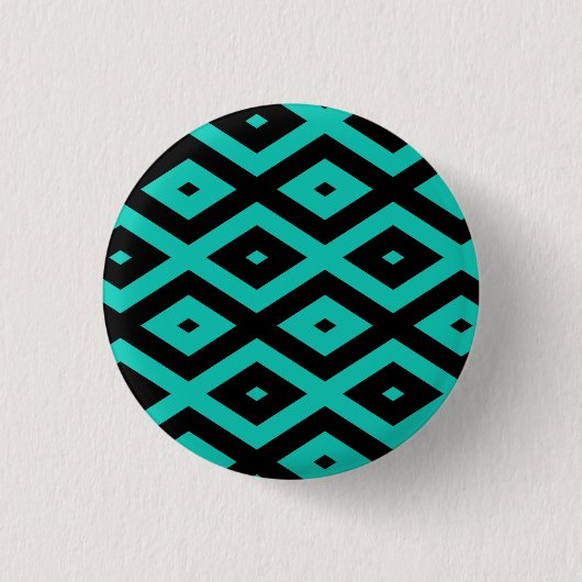 Türkisfarbenes und schwarzes Rautenmuster Button (Vorderseite)