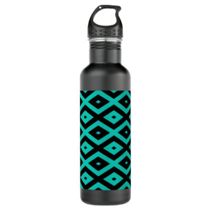 Türkisfarbenes und schwarzes Rautenmuster Edelstahlflasche