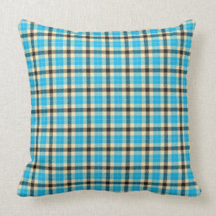 Türkisfarbenes und schwarzes Tartan-Karo-Kissen in Kissen