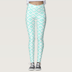 Türkisfarbenes und weißes Diamantmuster Leggings