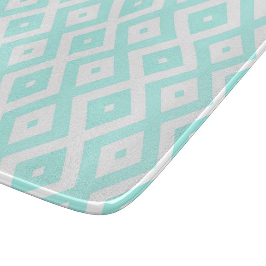 Türkisfarbenes und weißes Diamantmuster Schneidebrett (Ecke)