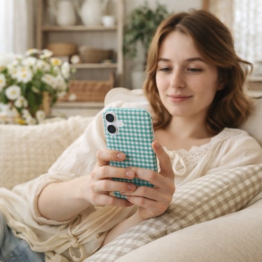 Türkisfarbenes und weißes Gingham-Karo-Muster Case-Mate iPhone Hülle