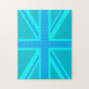 Türkisfarbenes Union Jack britisches Flaggen-Desig Puzzle