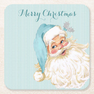 Türkisfarbenes Vintage-Victorian-Santa-Claus-Strei Rechteckiger Pappuntersetzer