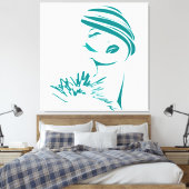 Türkisfarbenes Vintages Frauengesicht Leinwanddruck (Insitu (Schlafzimmer))