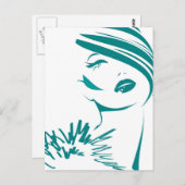 Türkisfarbenes Vintages Frauengesicht Postkarte (Vorne/Hinten)