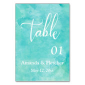Türkisfarbenes Wasser Elegante Hochzeitsstimmung T Tischnummer (Rückseite)