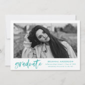 Türkisfarbenes Wasserfarben Pinsel Skript-Foto Abs Ankündigung (Vorderseite)