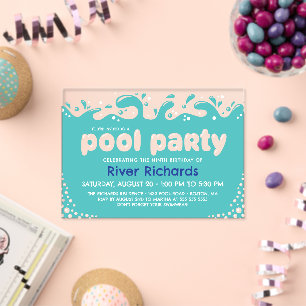 Türkisfarbenes Wasserspritzen Kindergeburtstag Poo Acryleinladungen