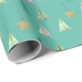 Türkisfarbenes Weihnachtsbaummuster Geschenkpapier (Rolleneckpunkt)