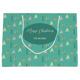 Türkisfarbenes Weihnachtsbaummuster Große Geschenktüte