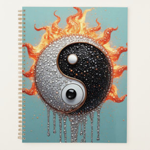 Türkisfarbenes Yin Yang mit goldenem ornamentalen Planer