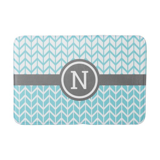 Türkisfarbenes Zickzack Muster Monogramm Grau Fett Badematte (Vorderseite)