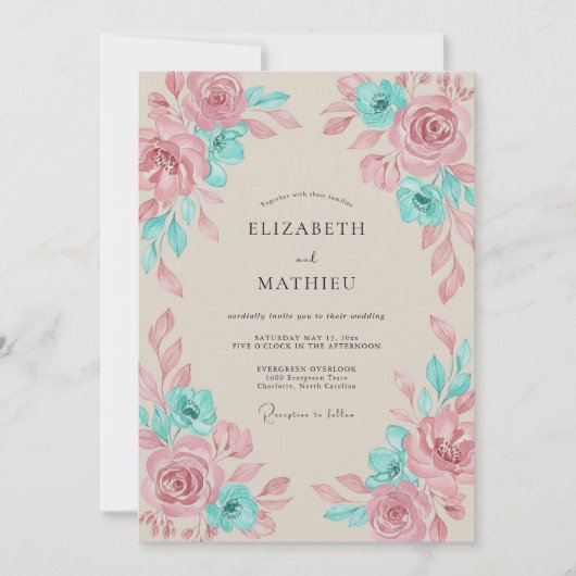 Türkisfeste Boho-Hochzeit Einladung (Vorderseite)