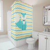 Türkisfox auf Aquamarinen und gelben Zickzack Stre Duschvorhang (Beispiel)