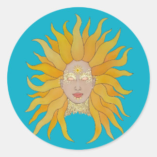 Türkisgelbe Goldsonne von Boho inspiriert Runder Aufkleber