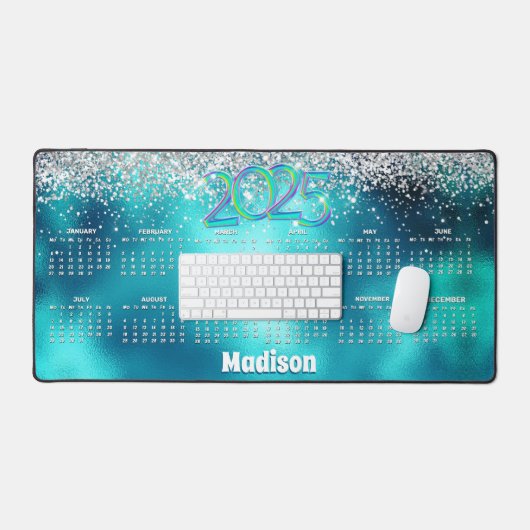 Türkisglanz 2025 Mono-Kalender Schreibtischunterlage (Tastatur & Maus)