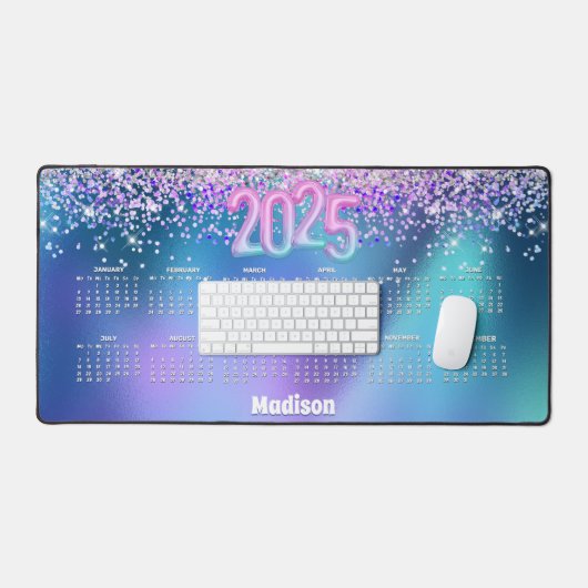 Türkisglanz-Monogramm 2025 Kalender Schreibtischunterlage (Tastatur & Maus)