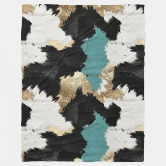 Türkisgoldfarben, Schwarz-weiße Cowhid Fleecedecke (Vorderseite)