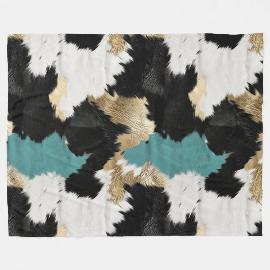 Türkisgoldfarben, Schwarz-weiße Cowhid Fleecedecke (Vorderseite (Horizontal))