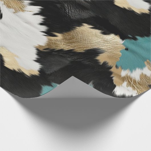 Türkisgoldfarben, Schwarz-weiße Cowhid Geschenkpapier (Ecke)