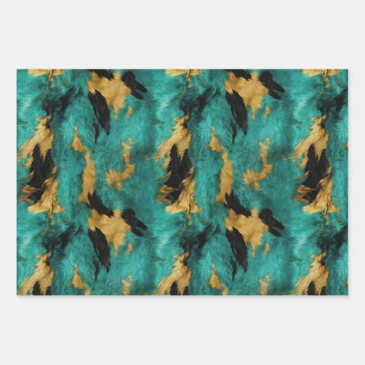 Türkisgoldfarben, Schwarz-weiße Cowhid Geschenkpapier Set (Vorderseite 2)