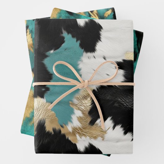 Türkisgoldfarben, Schwarz-weiße Cowhid Geschenkpapier Set (Beispiel)