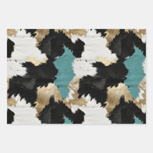 Türkisgoldfarben, Schwarz-weiße Cowhid Geschenkpapier Set (Vorderseite)