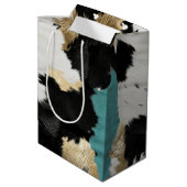 Türkisgoldfarben, Schwarz-weiße Cowhid Mittlere Geschenktüte (Rückseite Schrägansicht)