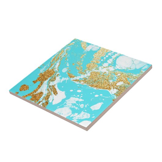 TürkisgoldImitat-Glittermodernes Marmormuster Fliese (Seite)