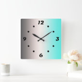 Türkisgrau Ombre Square Wall Clock Quadratische Wanduhr (Zuhause)