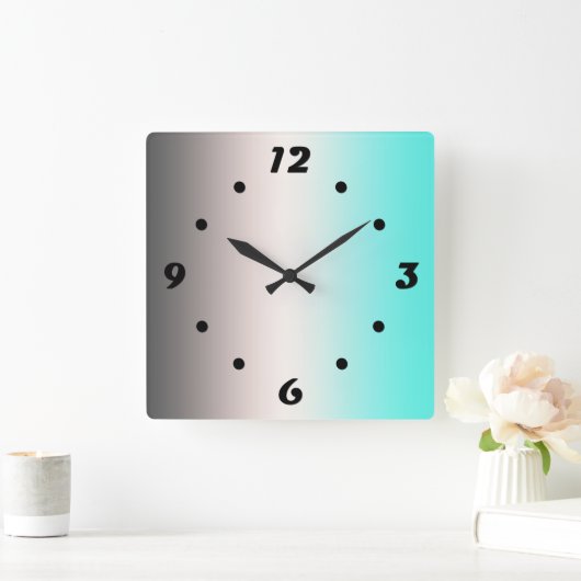 Türkisgrau Ombre Square Wall Clock Quadratische Wanduhr (Zuhause)