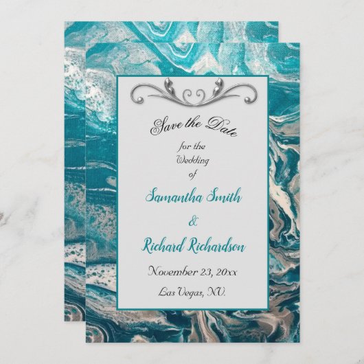 Türkisgrau Save the Date Abstrakt (Vorne/Hinten)