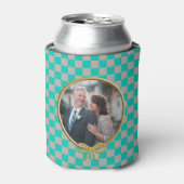 Türkisgraue Karos und Foto Dosenkühler (Kanne Vorderseite)