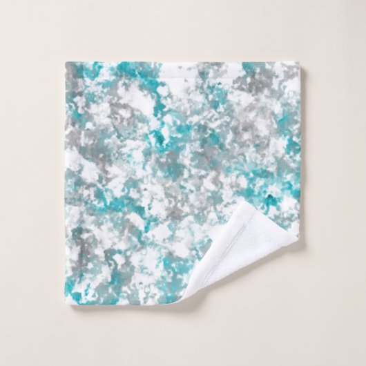 Türkisgraue und weiße Marmorstruktur Badhandtuch Set (Waschlappen)