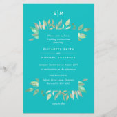 Türkisgrün Blätter Haushalt Hochzeit Einladung A9 (Vorderseite)
