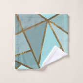 Türkisgrün Blau und Bronze Geometrie Badhandtuch Set (Waschlappen)