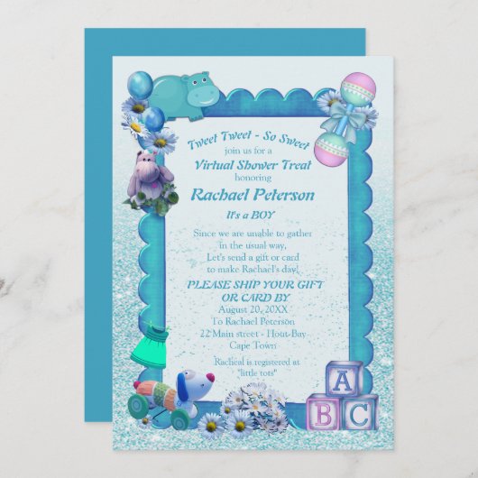 Türkisgrün Blau Virtual Frame Einladung (Vorne/Hinten)