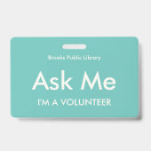 Türkisgrün Frag Me Abzeichen für Freiwillige Ausweis (Back)