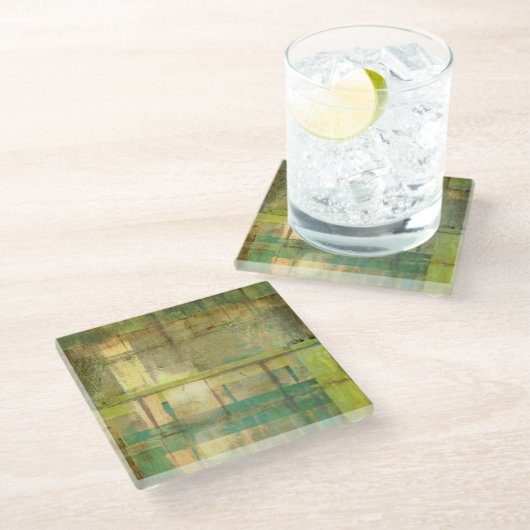 Türkisgrün und Abstrakt gestrichen Glasuntersetzer (Schrägansicht)