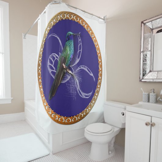 Türkisgrün und blau mit lila Kolibri Duschvorhang (Beispiel)