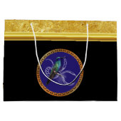 Türkisgrün und blau mit lila Kolibri Große Geschenktüte (Rückseite)