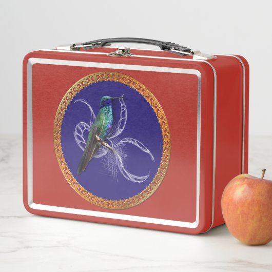 Türkisgrün und blau mit lila Kolibri Metall Brotdose (Beispiel)