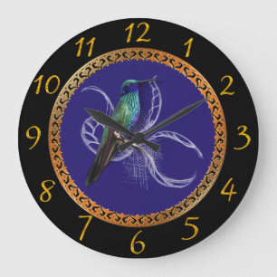 Türkisgrün und blau mit violettem Kolibri  Große Wanduhr