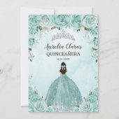 Türkisgrüne BlumenPrinzessin Silver Quinceañera Einladung (Rückseite)
