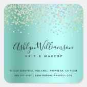 Türkisgrüne Friseursalon-Make-up-Künstler Quadratischer Aufkleber (Vorderseite)