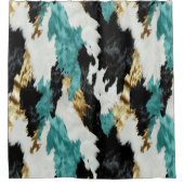 Türkisgrüne goldfarbene Schwarz-weiße Kuhide Duschvorhang (Vorderseite)