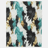 Türkisgrüne goldfarbene Schwarz-weiße Kuhide Fleecedecke (Vorderseite)