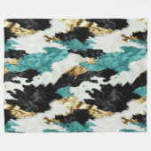 Türkisgrüne goldfarbene Schwarz-weiße Kuhide Fleecedecke (Vorderseite (Horizontal))