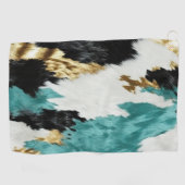 Türkisgrüne goldfarbene Schwarz-weiße Kuhide Golfhandtuch (Horizontal)